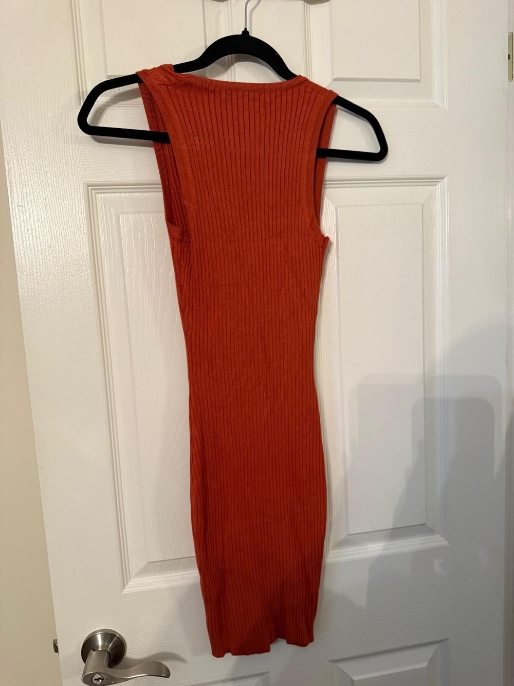 Revamped Ribbed Button Tank Mini Dress in Rust - Picture 2 of 3